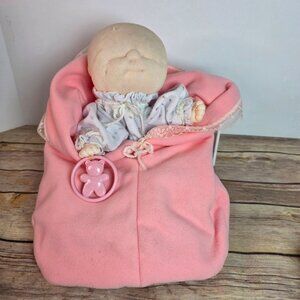 Vintage 1983 Dakin Soft Baby Doll With Pink Blanket & Bear